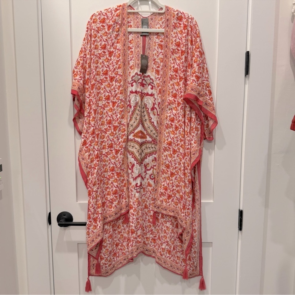 Vince Camuto Pink Orange Paisley Coverup *NWT* Boho Chic Indie Vibrant Tassels
